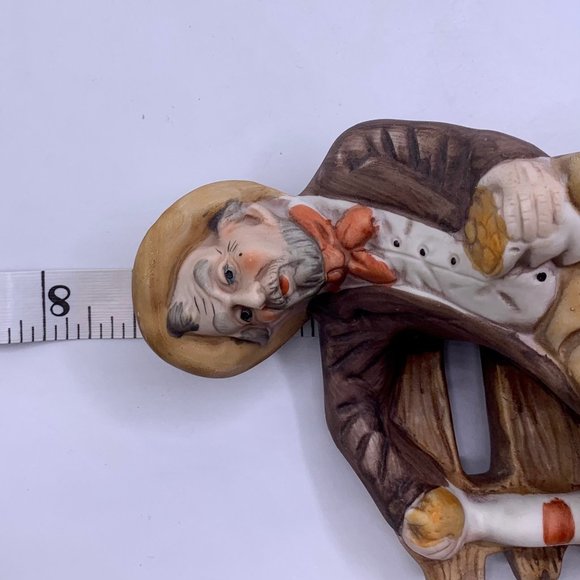 Vintage Hand-Painted Ceramic Figurine Of Man On Bench Holding Jug & Bowl - Picture 9 of 11